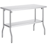 Commercial Worktable Workstation 48 x 24 Inch Folding Commercial Prep Table, Heavy-duty Stainless Steel Folding Table with 300 lbs Load, Kitchen Work Table, Silver Stainless Steel Kitchen Island